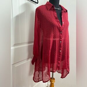 Women red high low blouse